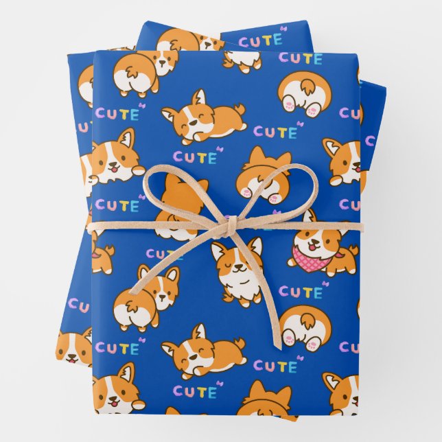 Blue Puppy Wrapping Paper Sheet (In situ)