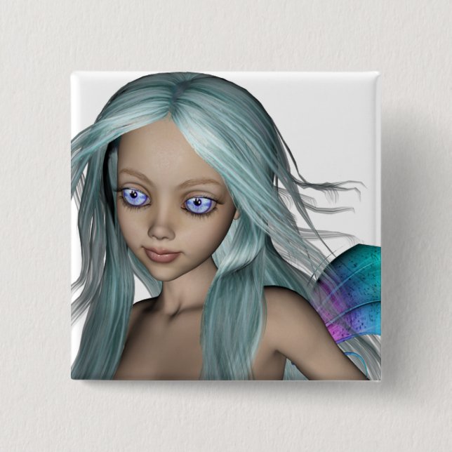 Blue & Purple 3D Mermaid 5 Close-up 2 Inch Square Button (Front)