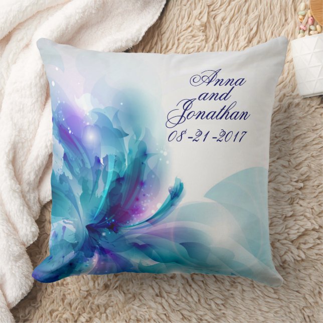 Blue & Purple Abstract Flower Wedding Pillow (Blanket)