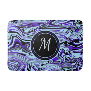 Blue Purple Abstract Watercolor Modern Monogram  Bath Mat