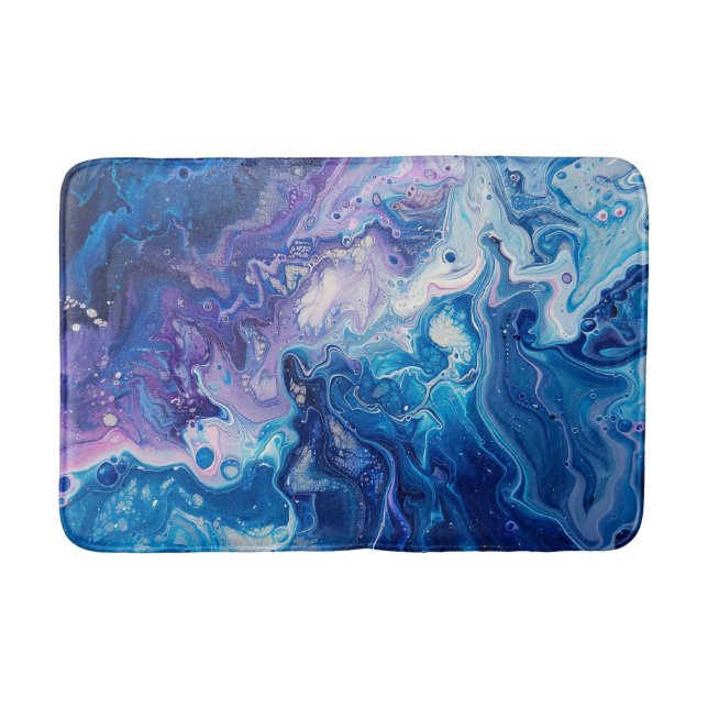 Blue Purple Acrylic Pour Pretty Water Liquid Bath Mat (Front)
