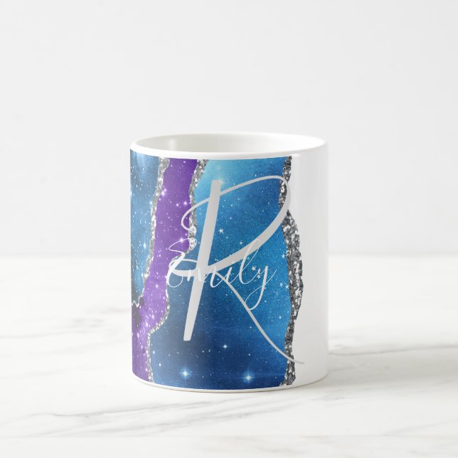  Blue & Purple Agate Marble Abstract Name Monogram Coffee Mug (Center)