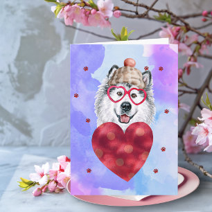 Blue Purple Alaskan Valentine's Day Gift Dog Card