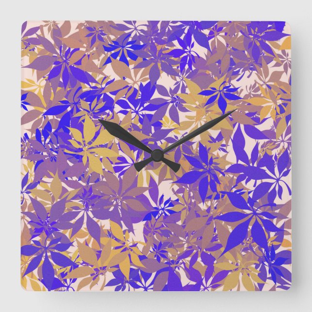  Blue Purple and Bronze Chestnut Leaves Square Wall Clock (Front)