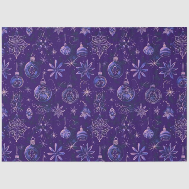 Blue Purple and Gold Christmas Ornaments Christmas Tissue Paper (Front)
