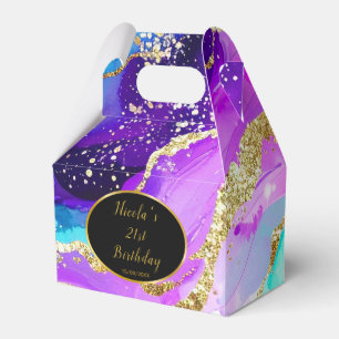 Blue, Purple and Gold Ink Birthday Party Favor Box