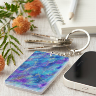 Blue, Purple, and Gold Marble Pattern Keychain