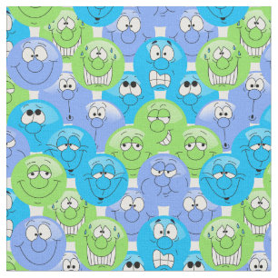 Blue, Purple  and Green Emoji Pattern Fabric
