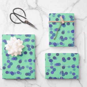 blue, purple and light teal polka dots wrapping paper sheet