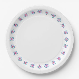 Blue, purple and pink teardrops paper plate