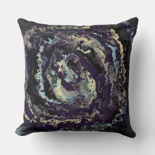 Blue, purple and yellow spiral abstract throw pillow