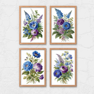 Blue Purple Antique Vintage Florals