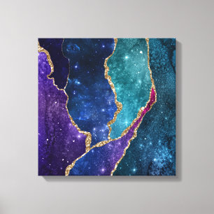 Blue Purple Aqua Gold Veins Agate Canvas Print