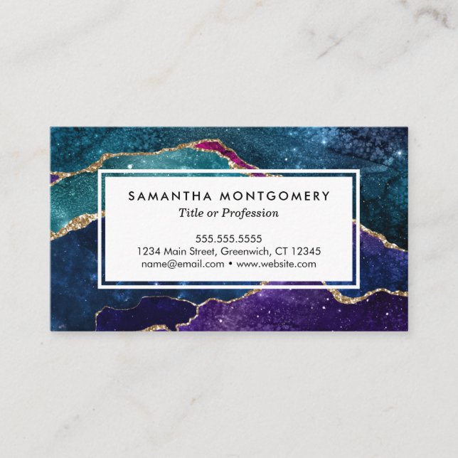 Blue Purple Aqua Gold Veins Agate Custom Business Business Card (Front)