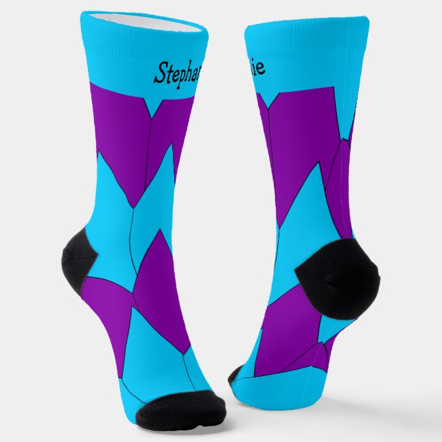 Blue Purple Art Deco Design Socks (Angled)