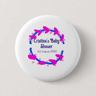 Blue purple baby shower floral wreath boho add nam 2 inch round button