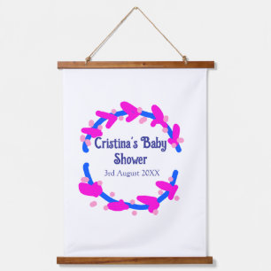 Blue purple baby shower floral wreath boho add nam hanging tapestry