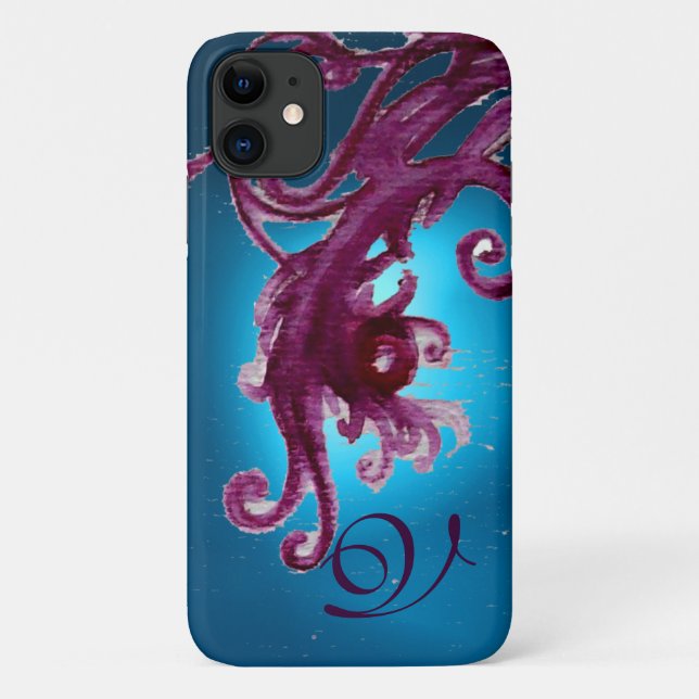 BLUE PURPLE BERRIES AND FLORAL SWIRLS MONOGRAM  Case-Mate iPhone CASE (Back)