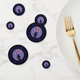 Blue Purple Black Cat Happy Halloween Balloons Confetti