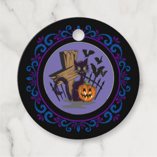Blue Purple Black Cat Tombstone Bats Halloween Favour Tags