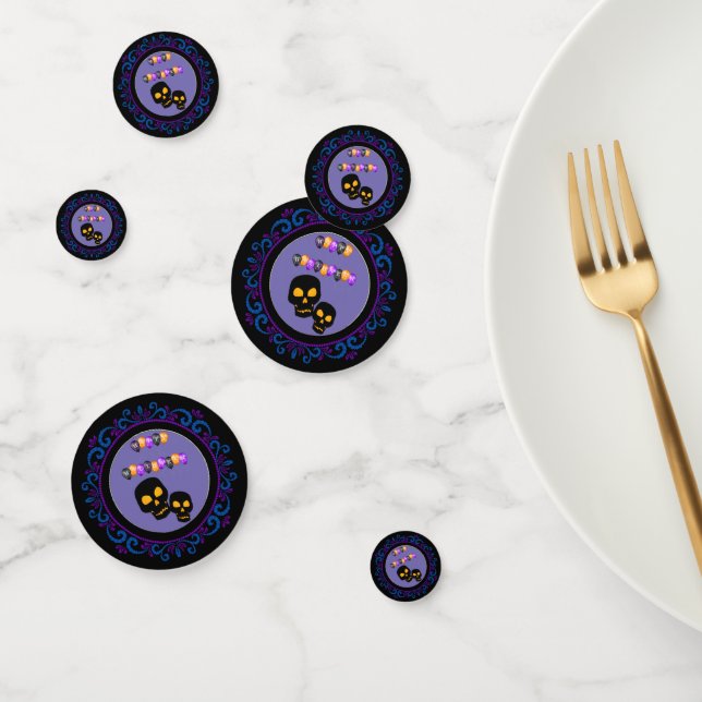 Blue Purple Black Skulls Happy Halloween Balloons Confetti (Group)