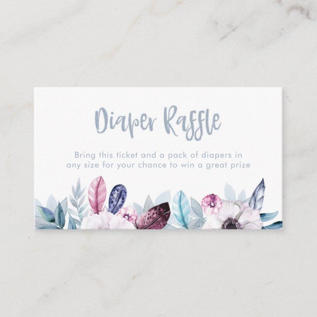 Blue purple boho watercolor Diaper Raffle ticket Enclosure Card (Front)