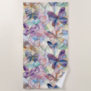 Blue Purple Butterflies Beach Towel