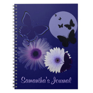 Blue Purple Butterfly and Daisy Personalized Notebook