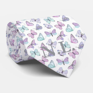 Blue Purple Butterfly Pattern Wedding Tie