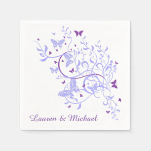 Blue Purple Butterfly Swirl Wedding Napkin