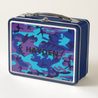 Blue & Purple Camouflage Add Name Metal Lunchbox