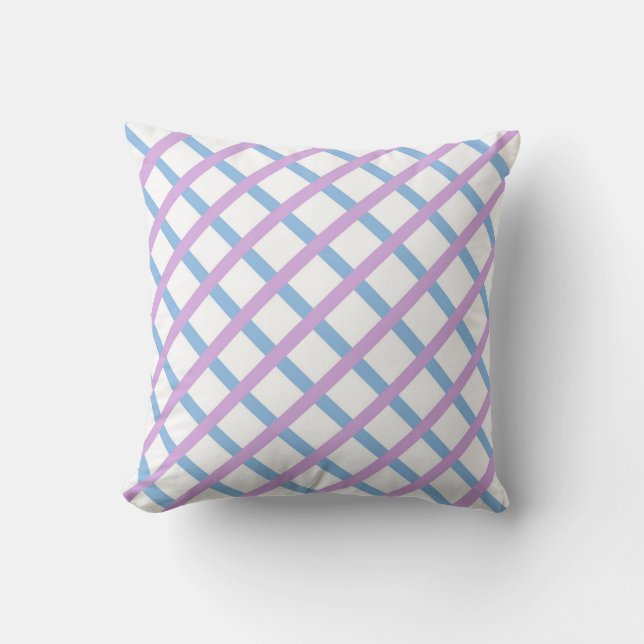 Blue Purple Chequered Diamond Stripes Pattern Throw Pillow (Front)