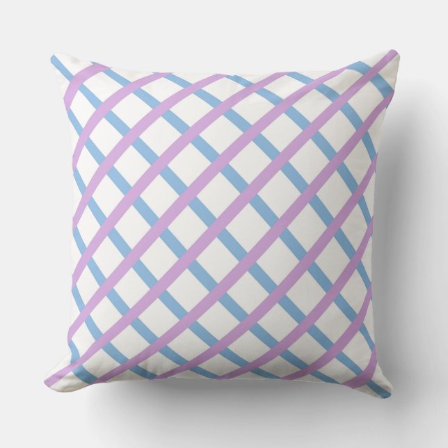 Blue Purple Chequered Diamond Stripes Pattern Throw Pillow (Front)