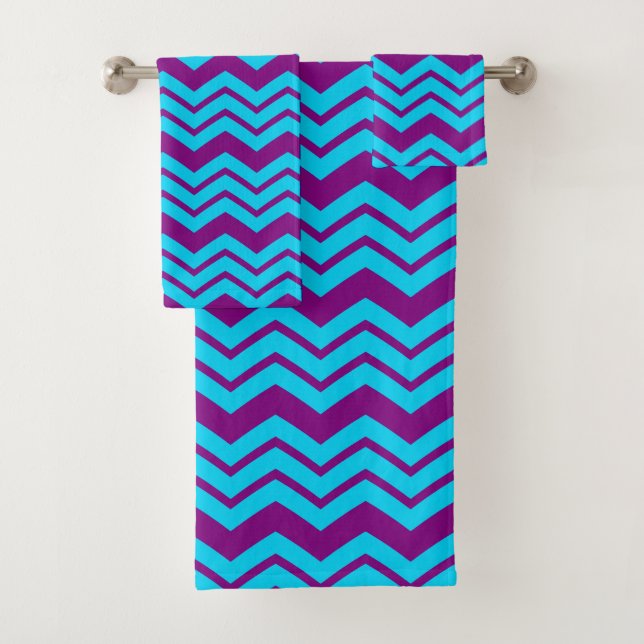 Blue Purple Chevron Zigzag Design  Bath Towel Set (Insitu)
