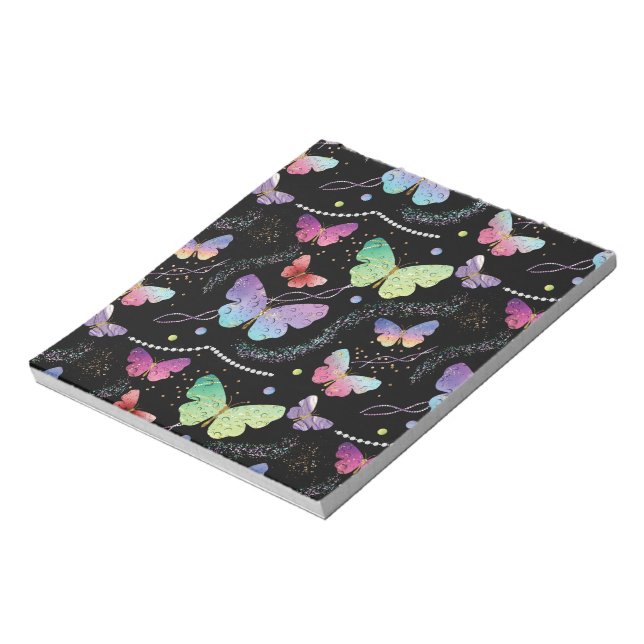 Blue Purple Chic Butterflies Pattern Notepad (Rotated)