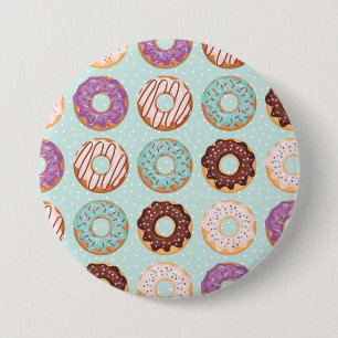 Blue, Purple, Chocolate Iced Doughnuts Bakery Tre 3 Inch Round Button