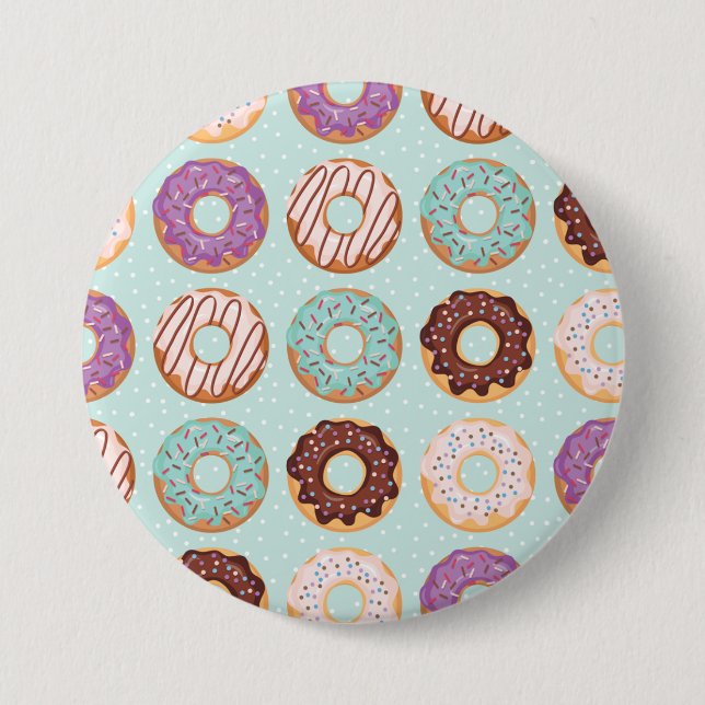  Blue, Purple, Chocolate Iced Doughnuts Bakery Tre 3 Inch Round Button (Front)