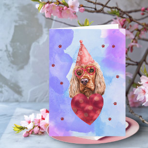Blue Purple Cocker Spaniel Valentines Day Gift Dog Card