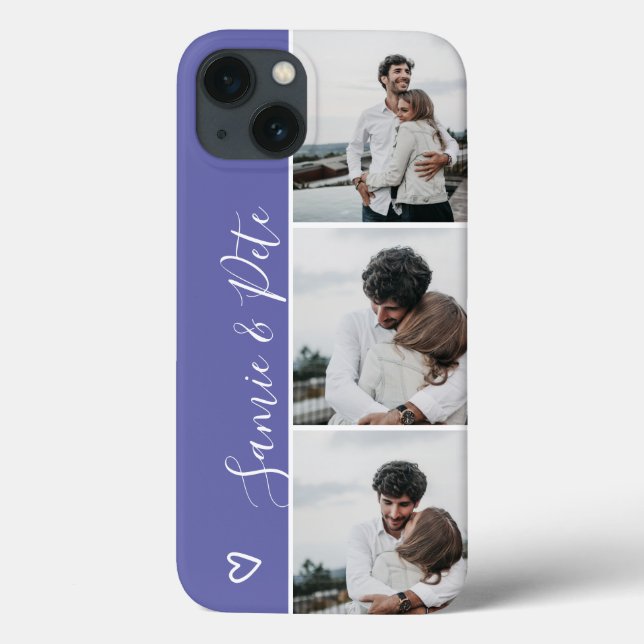 Blue purple couple names 3 photos collage grid  Case-Mate iPhone case (Back)