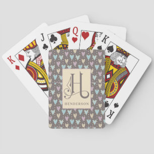 Blue Purple Cream Hearts Pattern H Monogram, Bicyc Playing Cards
