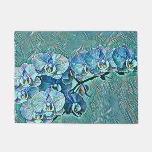 Blue purple cute orchid flowers painting doormat