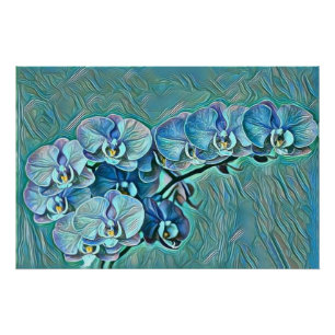 Blue purple cute orchid flowers painting poster