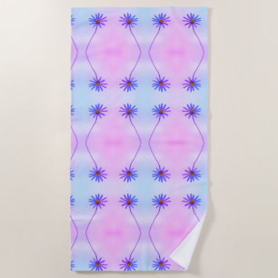 Blue Purple Daisy Pattern Beach Towel