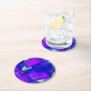 'Blue & Purple' dynamic abstract Round Paper Coaster