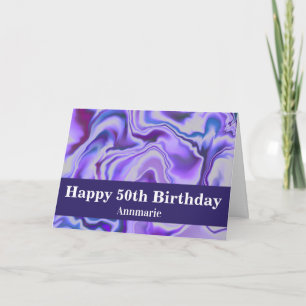 Blue & Purple Elegant Marble 50th Birthday Card