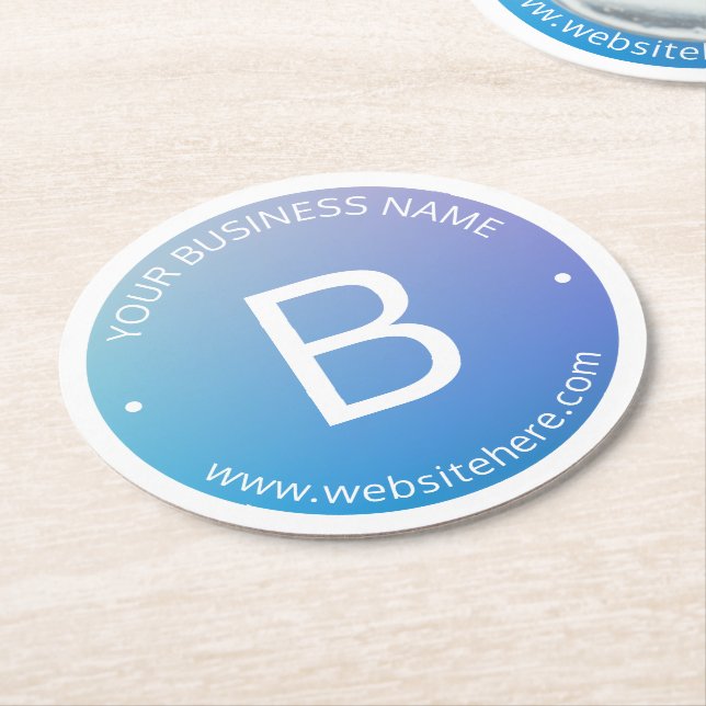 Blue & Purple Fading Ombre with Editable Text Round Paper Coaster (Angled)