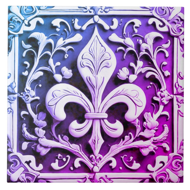 Blue Purple Fleur de Lis Tile (Front)
