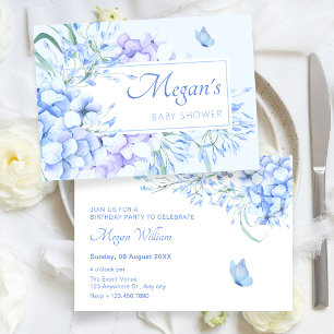 Blue purple floral bloom elegant baby shower invitation