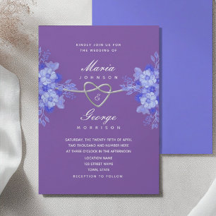 Blue Purple Floral Elegant Wedding Invitation