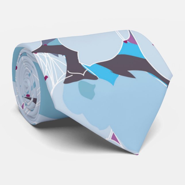 blue purple floral flower sakura neck ties (Rolled)
